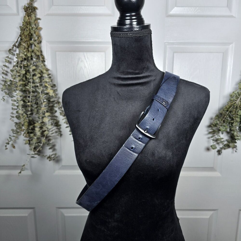 Alberto Navy Blue Leather Belt 45" Long Made in Turkey